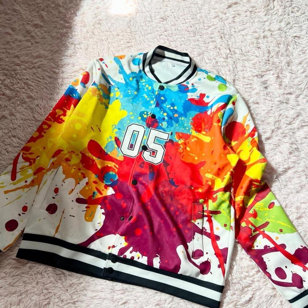 Rainbow Color Splatter Graffiti Maximalist Pride Festival Kawaii Varsity Jacket‎